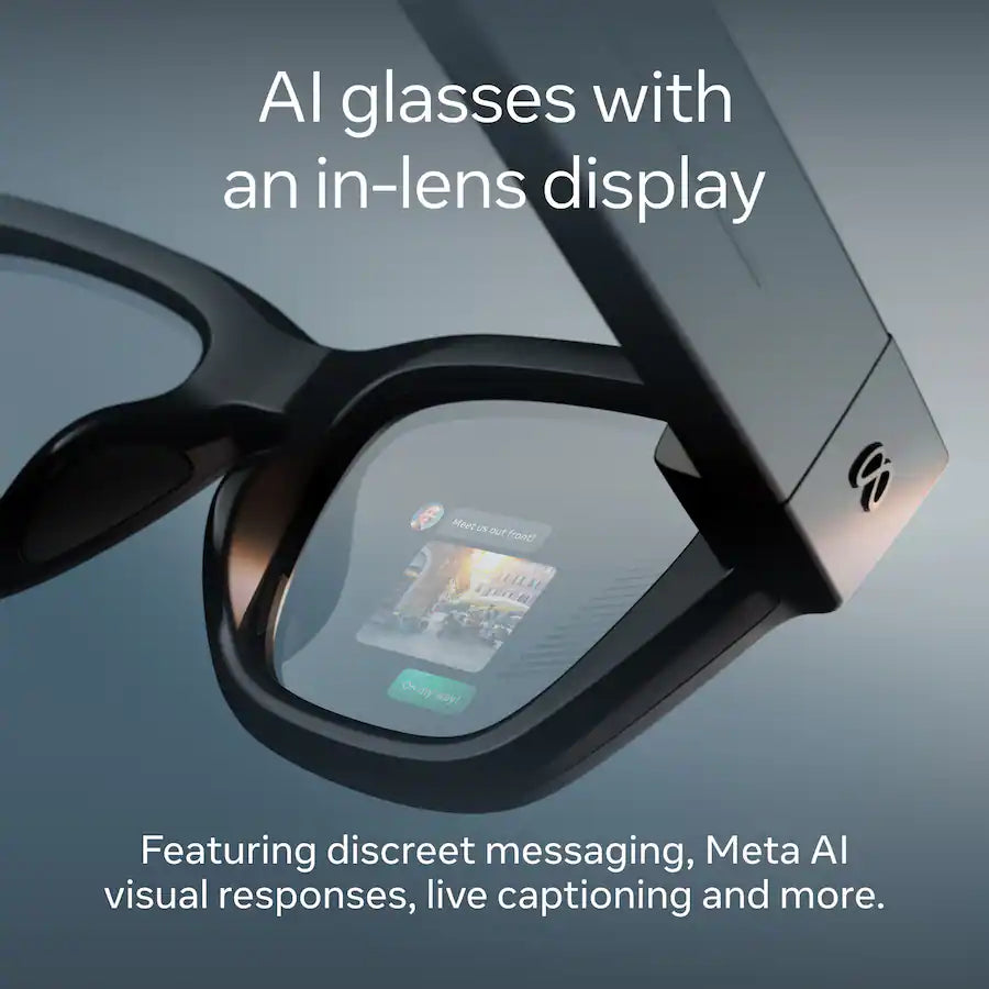 Meta Ray Ban Display & Neural Band AI Glasses With In Lens Display Shiny Frame Standard Band Size 2 Black