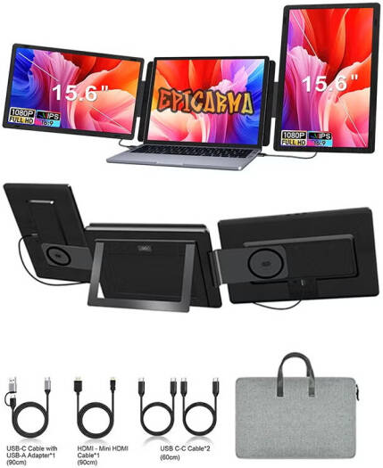 EpicArma EA-PTMS9H-BK S 15.6 Portable Triple Screen Monitor