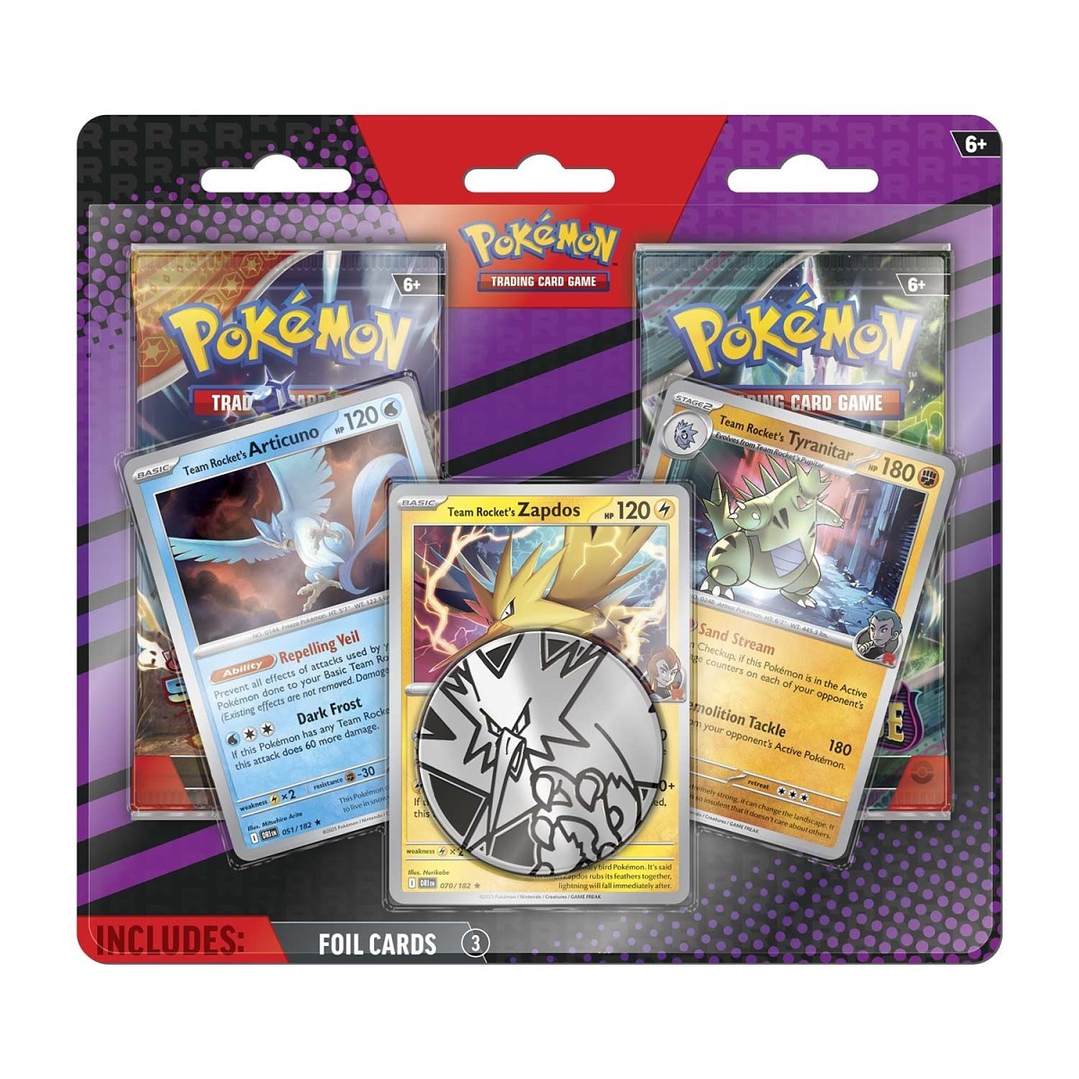 Pokemon TCG 3 Team Rockets Pokemon with 2 Booster Packs & Coin