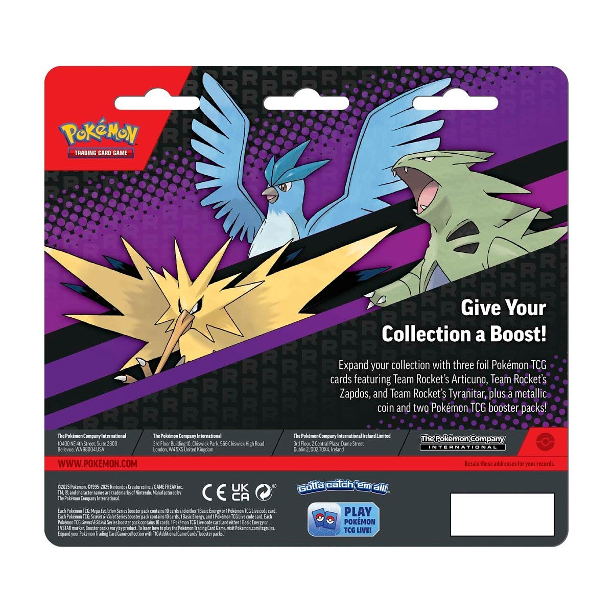 Pokemon TCG 3 Team Rockets Pokemon with 2 Booster Packs & Coin