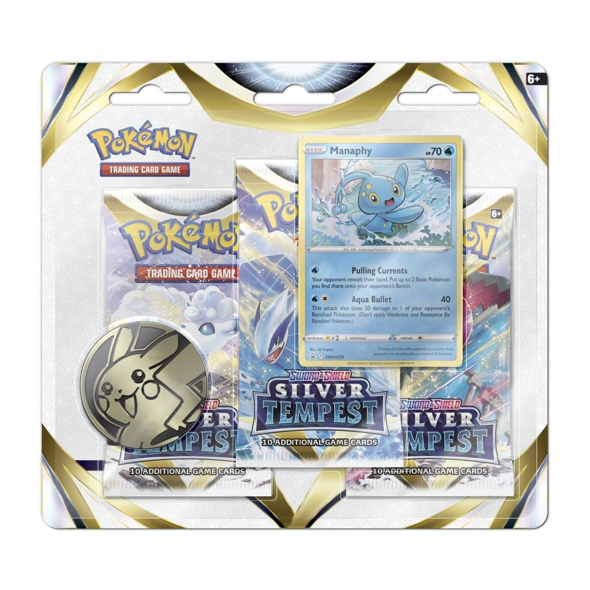 Pokemon TCG Sword & Shield Silver Tempest 3 Booster Packs Coin & Manaphy Promo Card