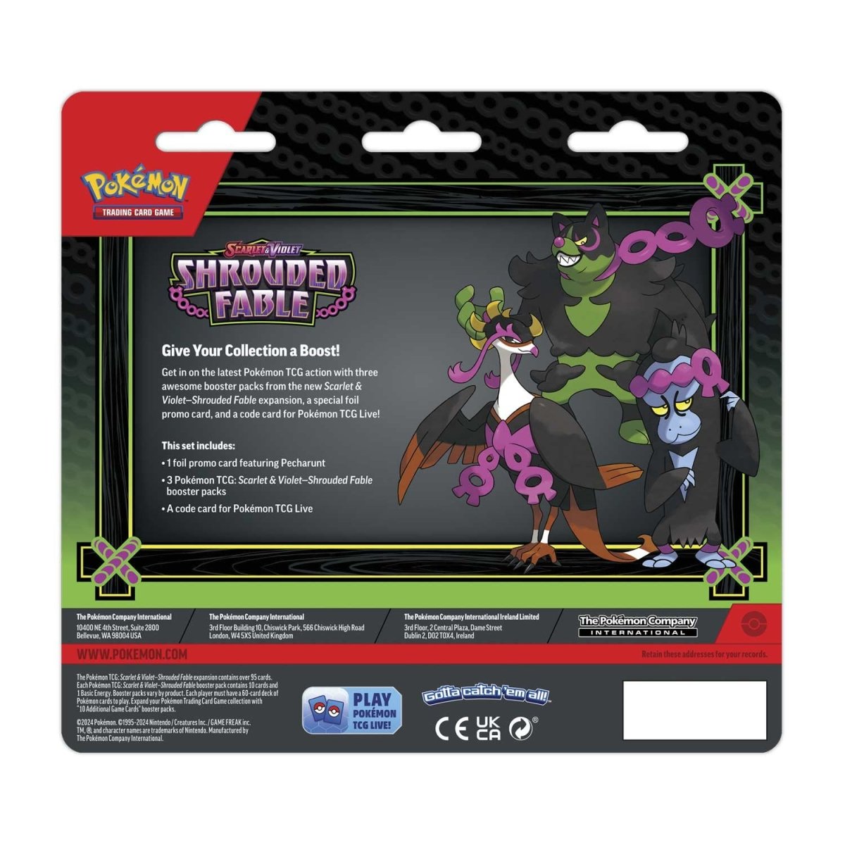 Pokemon TCG Scarlet & Violet Shrouded Fable 3 Booster Packs & Pecharunt Promo Card