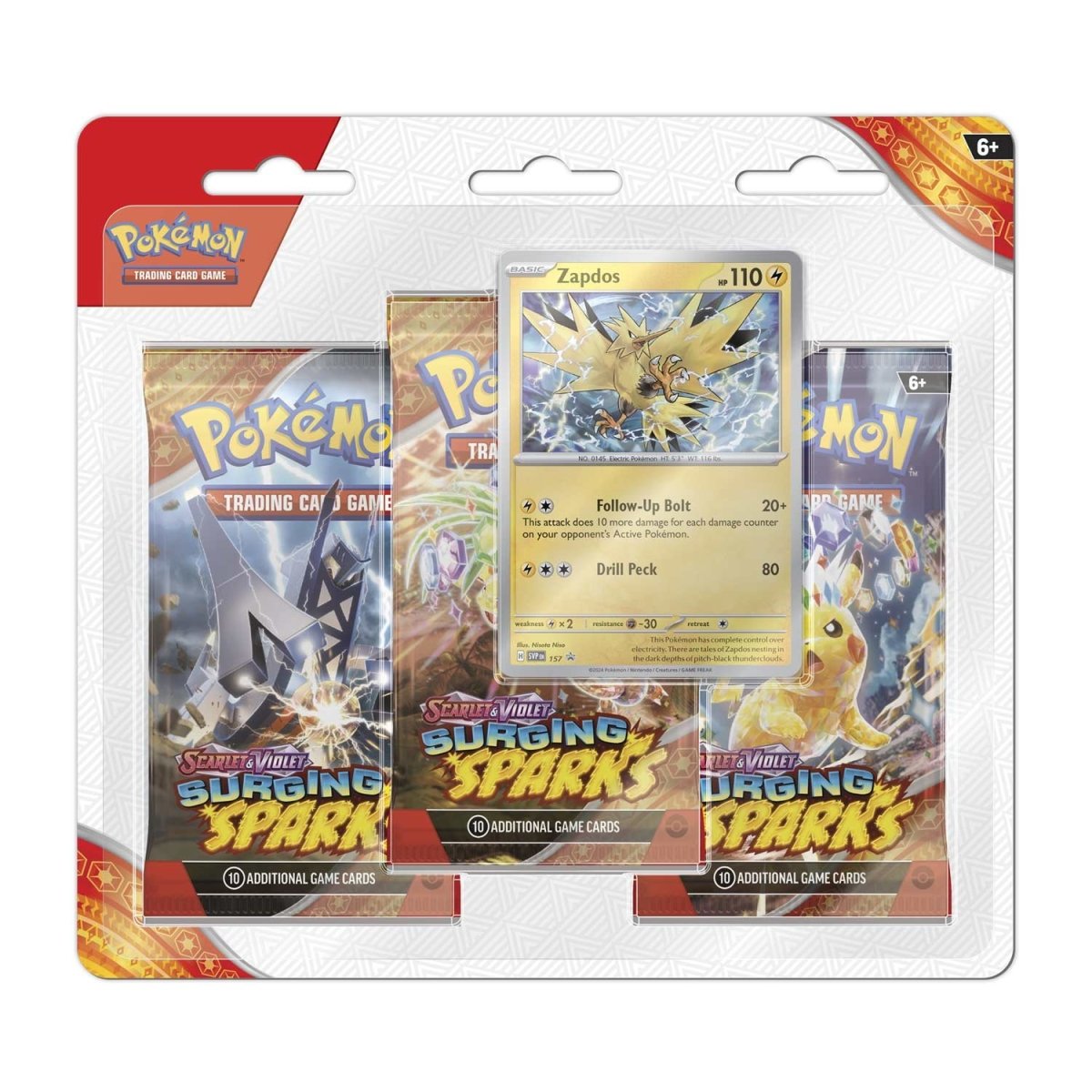 Pokemon TCG Scarlet & Violet-Surging Sparks 3 Booster Packs & Zapdos Promo Card