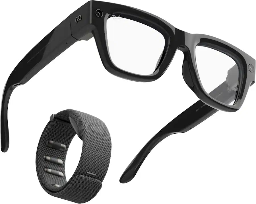 Meta Ray Ban Display & Neural Band AI Glasses With In Lens Display Shiny Frame Standard Band Size 2 Black