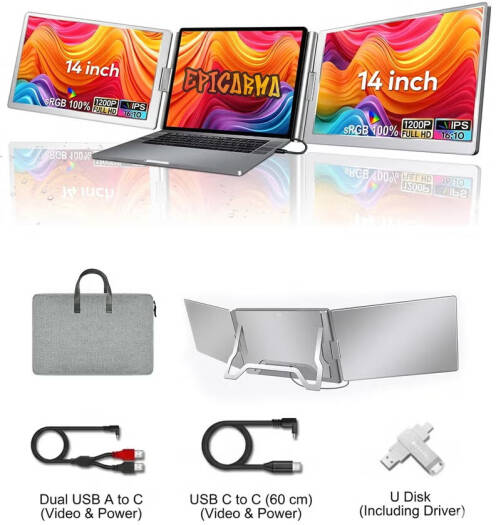 EpicArma EA-PTMS688PRO-GY Portable Triple Screen 14 Monitor