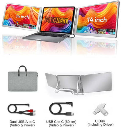 EpicArma EA-PTMS688PRO-GY Portable Triple Screen 14 Monitor